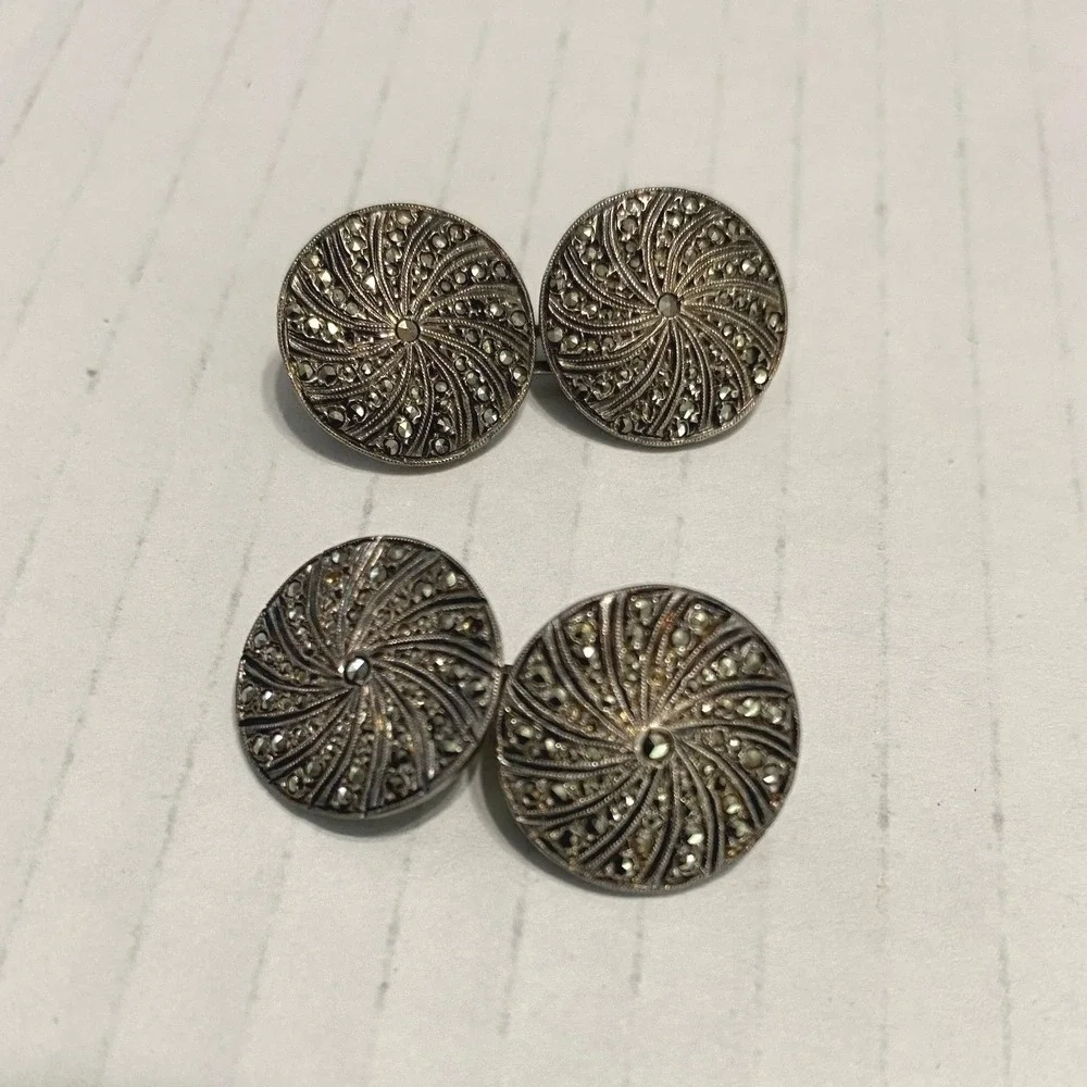 Unbranded Marcasite Swirl Cufflinks Mens OS Silver Excellent Vintage Art Deco